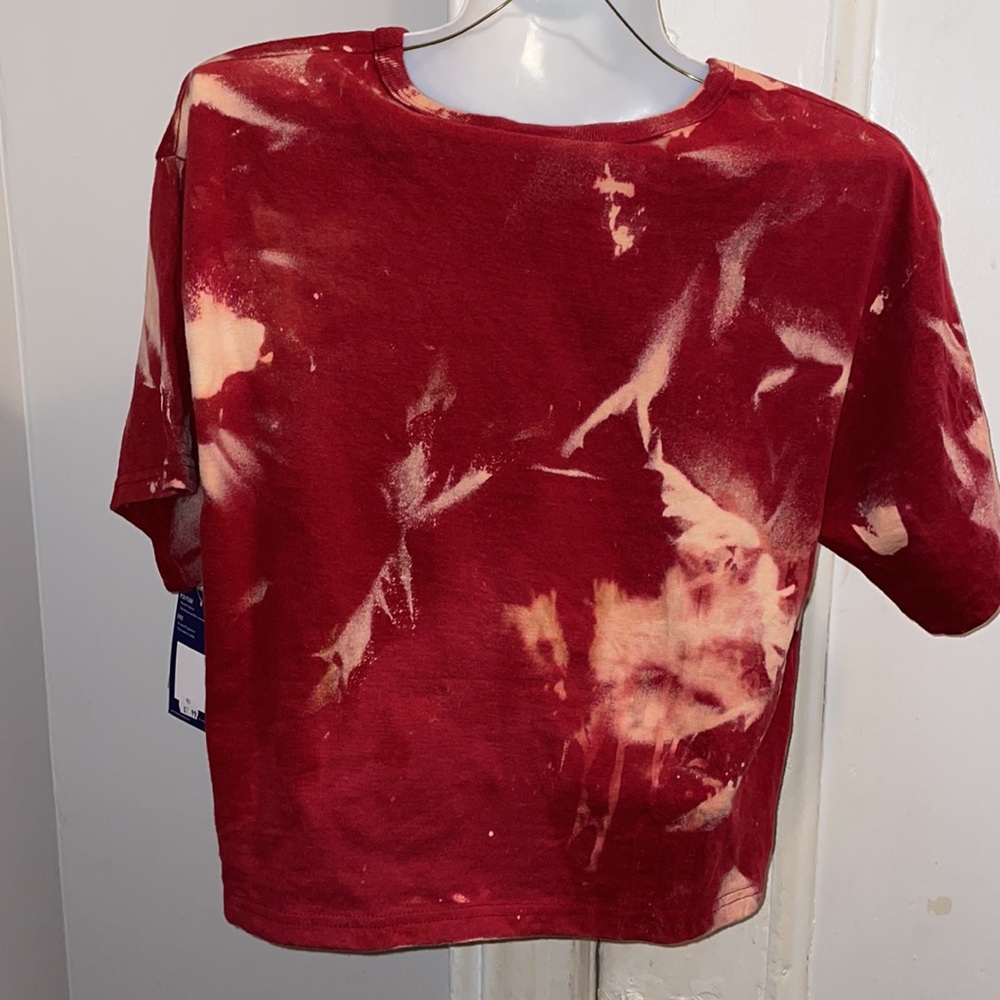 Champion Cropped Red Bleach Tie Dyed Tee Size M - Picture 4 of 6